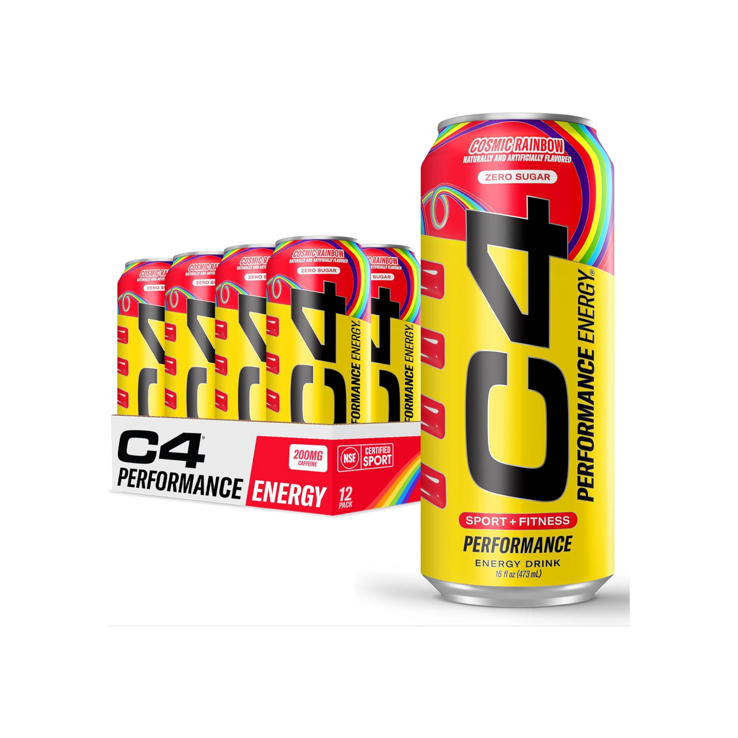 C4 Performance Energy Drink – Cosmic Rainbow – Zero Sugar – 200mg Caffeine – 12 x 16 fl oz Cans