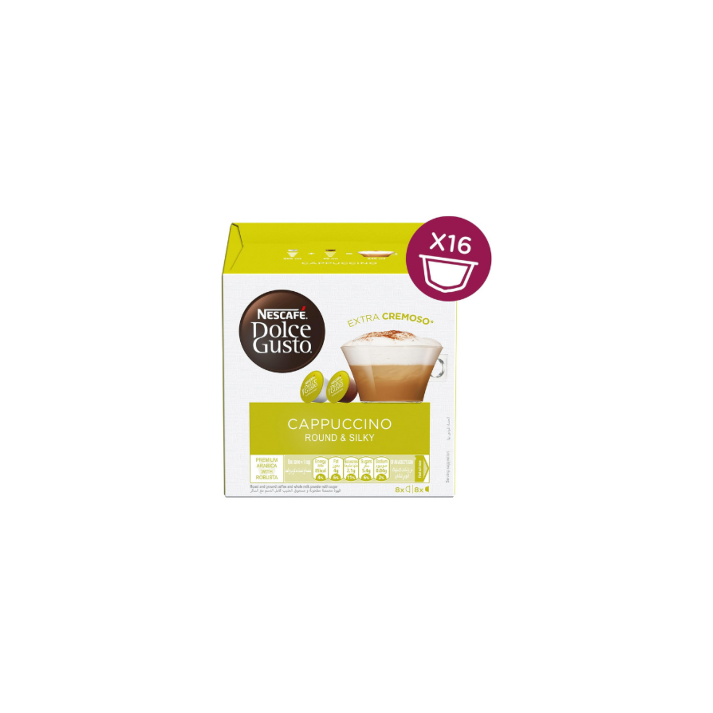 Nescafé® Dolce Gusto® Cappuccino Coffee Capsules – 16 Pods (8 Coffee + 8 Milk) – Authentic Italian Cappuccino at Home