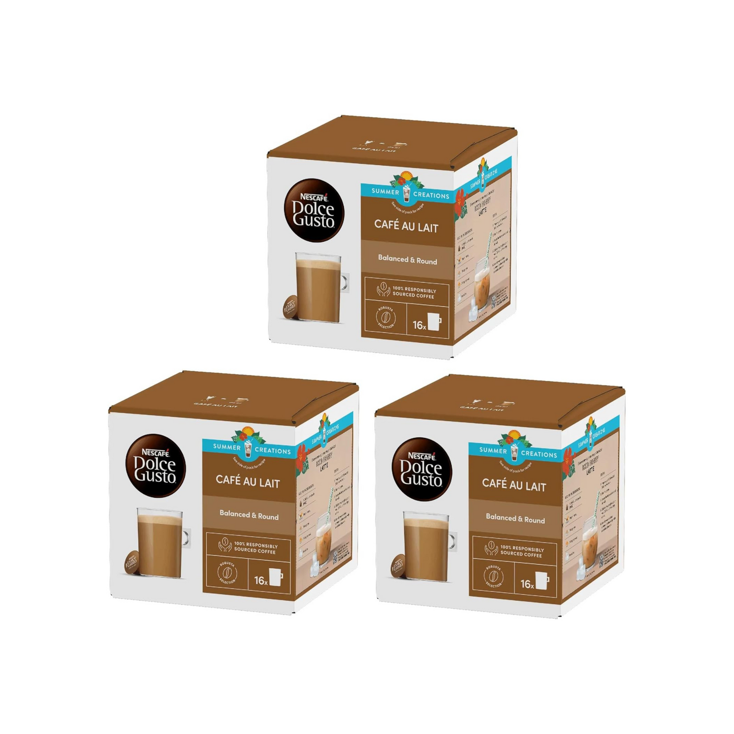 Nescafé® Dolce Gusto® Café au Lait Coffee Capsules – Pack of 3 (48 Capsules) – Smooth & Creamy French-Style Coffee