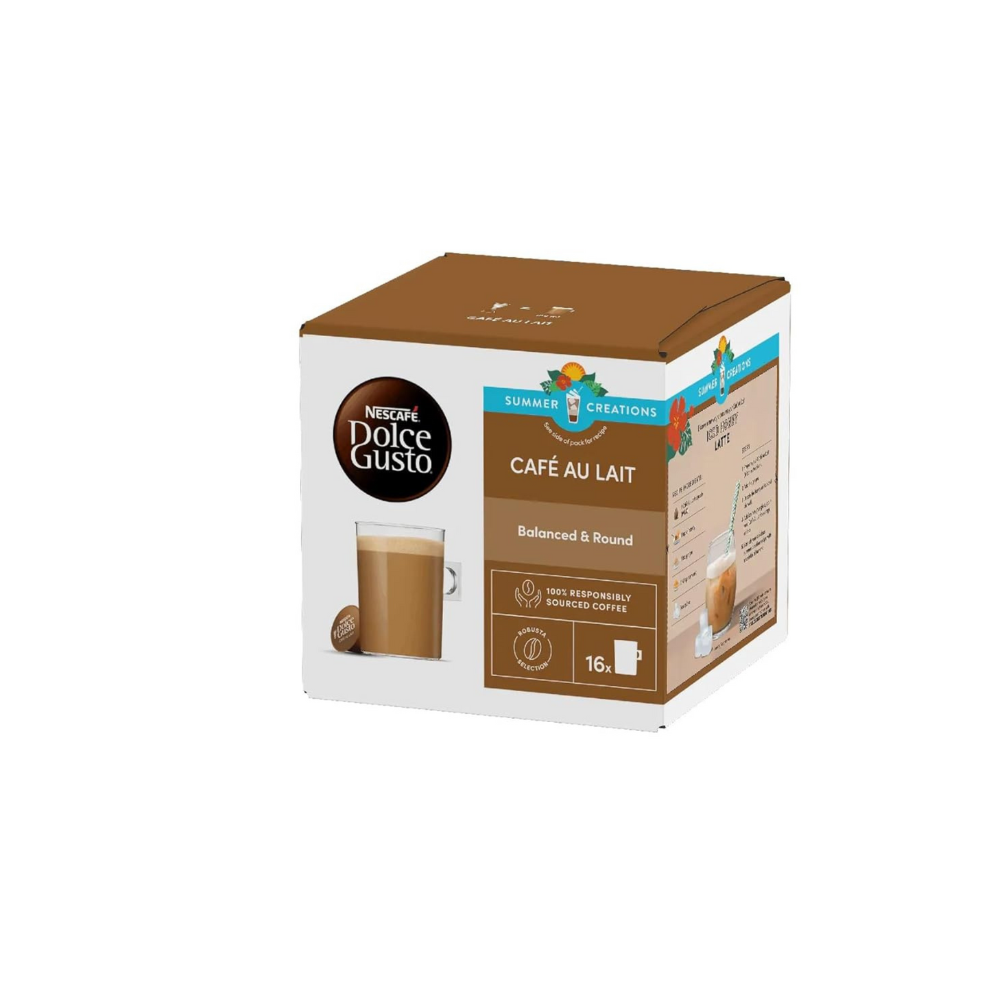 Nescafé® Dolce Gusto® Café au Lait Coffee Capsules – Pack of 3 (48 Capsules) – Smooth & Creamy French-Style Coffee