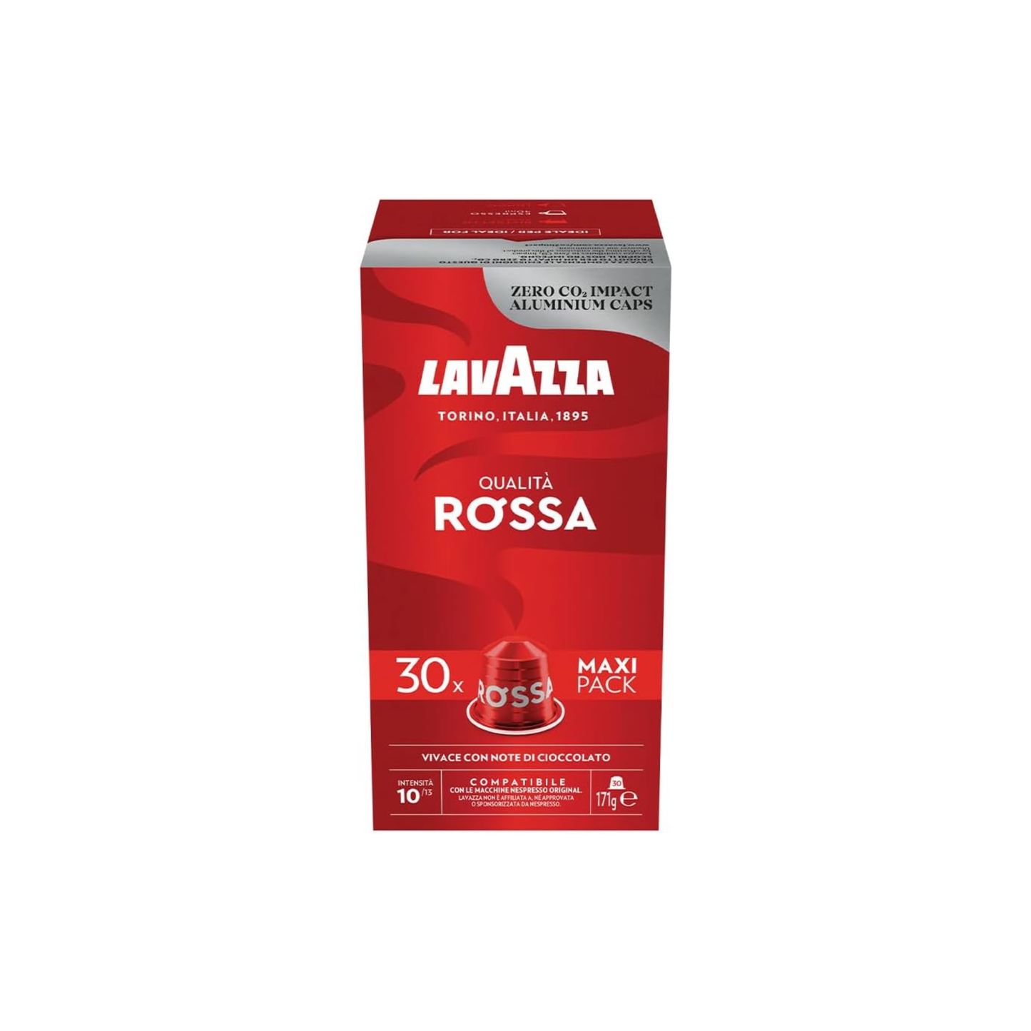 Lavazza Qualità Rossa Aluminum Coffee Capsules – Compatible with Nespresso Original – 30 Pack, Intensity 10, Chocolate Notes