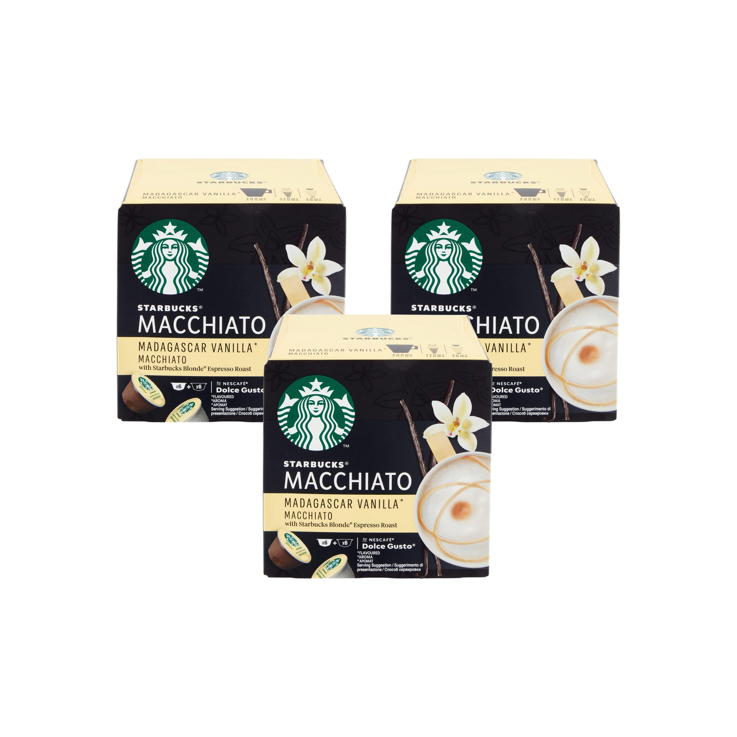 Starbucks Madagascar Vanilla Macchiato By Nescafe Dolce Gusto 12 Capsules, Pack of 3