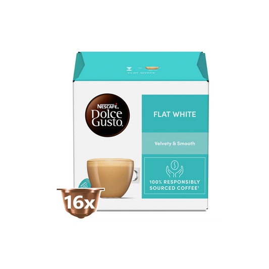 Nescafé® Dolce Gusto® Flat White Coffee Capsules – 16 Pods – Velvety & Smooth Café-Style Coffee